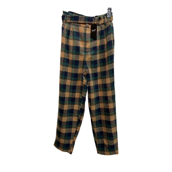 Oat New York Pants - OAT New‎ York Women's Plaid Trouser Pants SMALL Green Wool Blend Cropped Flannel